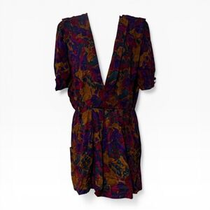 Vintage 90s Abstract Print Rayon Mini Dress Made USA Boho Festival